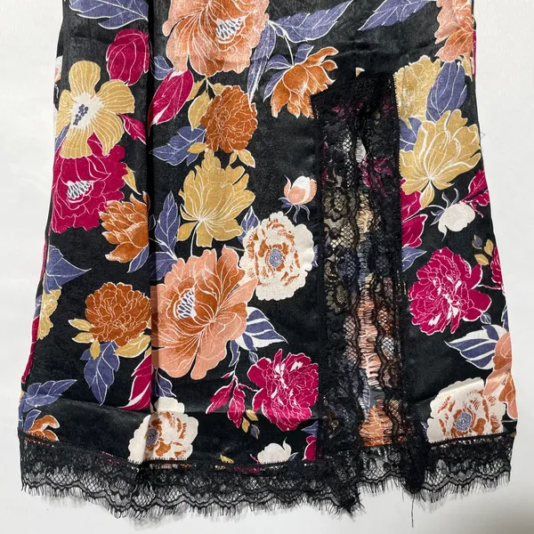 New Band of the Free Floral Print Lace Slit Slip Midi Skirt Black Multi Size XS - Image 10
