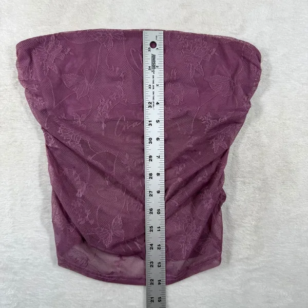 I.AM.GIA Purple Ruched Floral Lace Tube Top GIA13406 Womens Small Strapless Boho - Image 4