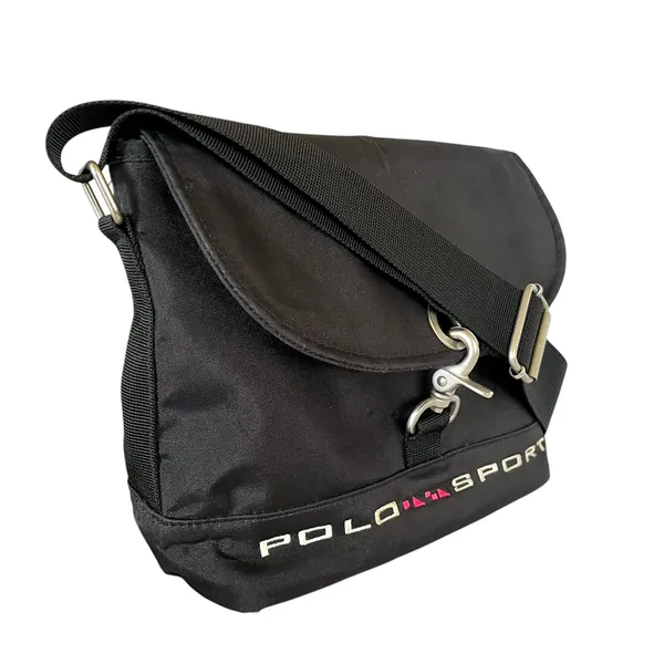Polo Sport Ralph Lauren Vintage Black Nylon Unisex Messenger Bag Crossbody - Image 10