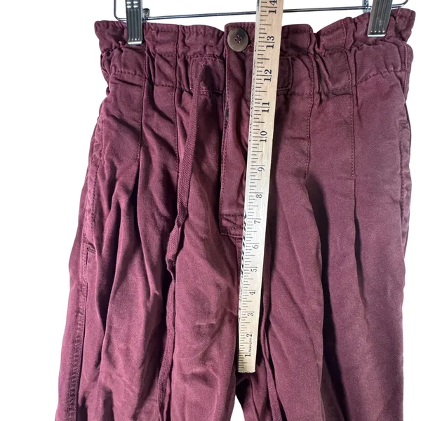 Free People Womens Paperbag Jogger Pants Burgundy‎ Drawstring Cotton XS Boho - Image 8
