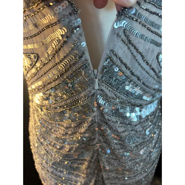Patra Vintage Sequin Beaded Cocktail Dress Silver Art Deco Gatsby Sz 16 RN 65518 - Image 9
