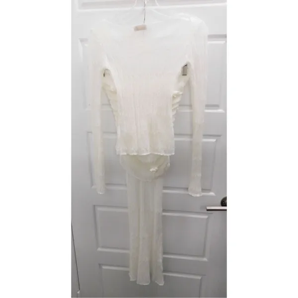 Meshki 2 Piece Set White Stretchy Knit Top And Long Maxi Skirt sz S - Image 8