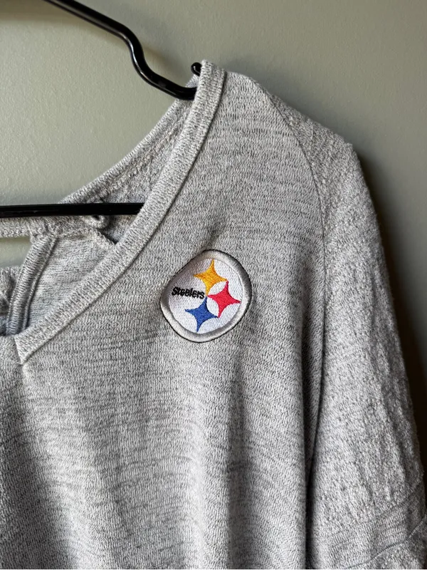 National Football League Pittsburgh Steelers Gray Lace Up Back Long Sleeve Game Day Top - Image 3