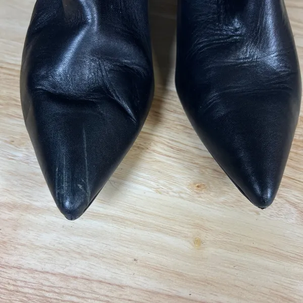 Marc Fisher Womens Black Leather Pointed Toe Block Heel Ankle Boots Size 8.5M - Image 4