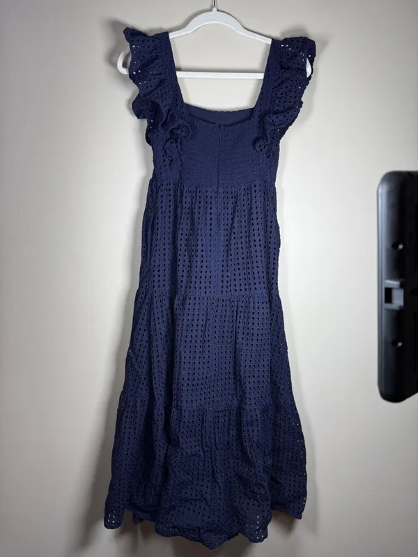 En Saison Tiered Eyelet Ruffle Sleeve Nap Midi Dress Sz XS Navy - Image 9