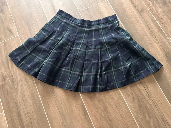 SheIn Green Navy Plaid Pleated Mini School Girl Skirt Dark Academia L - Image 2