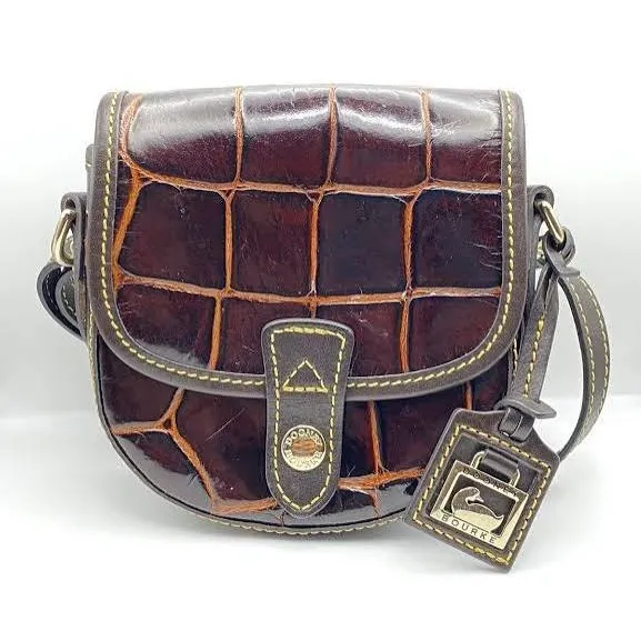Dooney & Bourke Crossbody Womens Small Brown Croc Embossed Leather Saddle Bag - Image 2