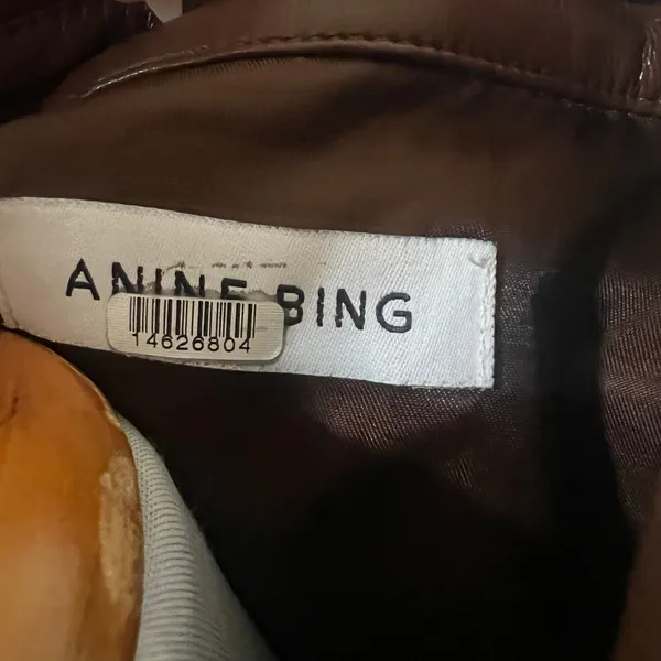 Anine Bing Hutton Faux Vegan leather brown shirt shacket LARGE FLAWED - Image 7
