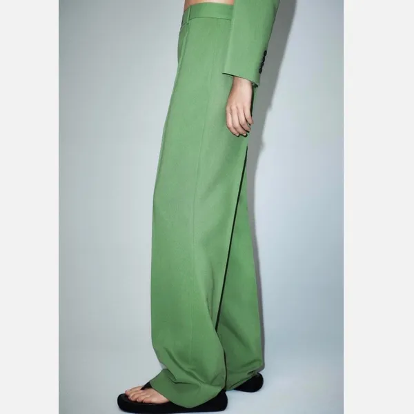 Zara High Rise Straight Leg Full Length Trousers Green Size XL 3736/047/500 - Image 2