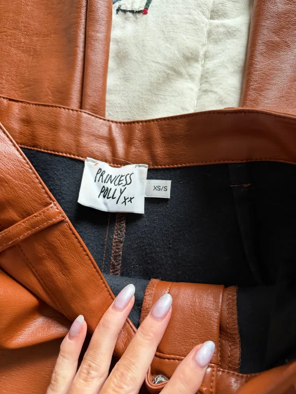 Princess Polly Leather Pants Brown Faux - Image 3