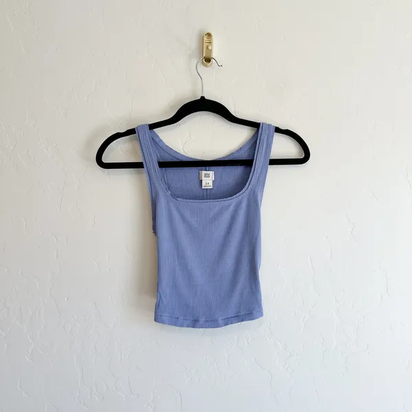 BDG | OU Ribbed Cropped Thin Cami Tank in Periwinkle Blue - Image 2
