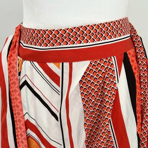 Banana Republic Tie Wrap Geo Skirt Orange White Size 4 - Image 7