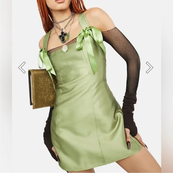 NWT‎ Current Mood green satin mini dress small - Image 4