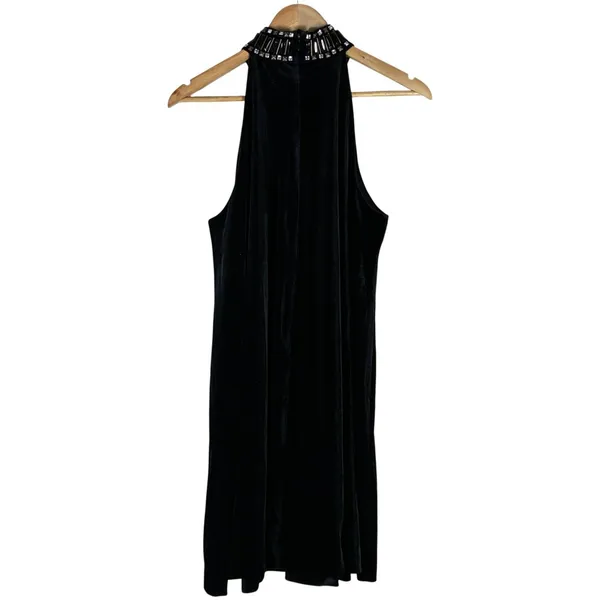 Kaari Blue Womens Glam Beaded Velvet Dress Black Cocktail Evening Event Size L - Image 5