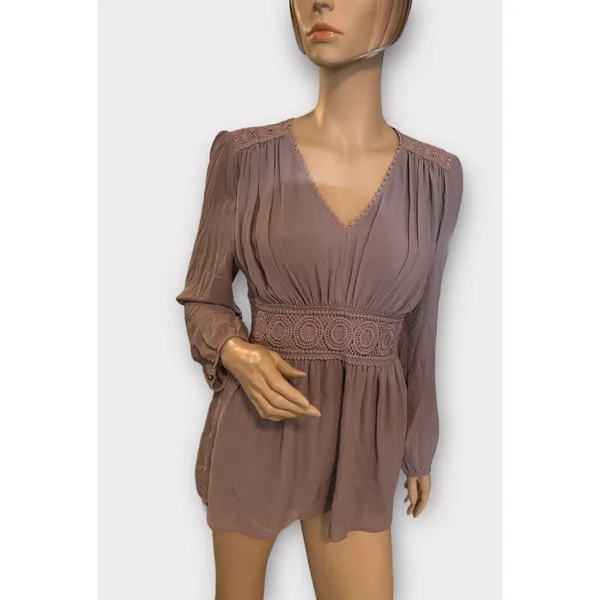 Entro‎ Boho Tunic Top Pleated Front Crochet Size Small - Image 2
