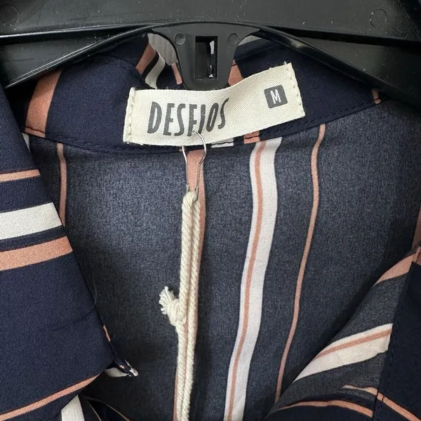 Jumpsuit Striped Ladies Size Medium Striped Elastic Waistband Pockets Navy Blue‎ - Image 9