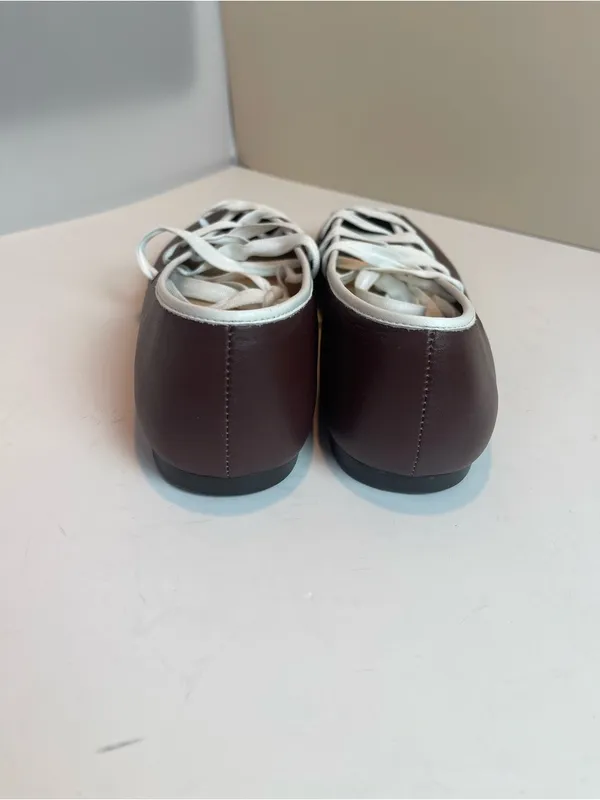 Maeve Genuine Leather Contrast Lace-Up Ballet Flats Burgundy Oxblood Sz 9 - Image 3