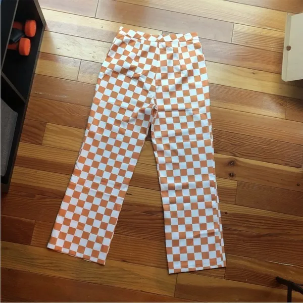 Cider orange‎ and white checkered pants high rise small - Image 2