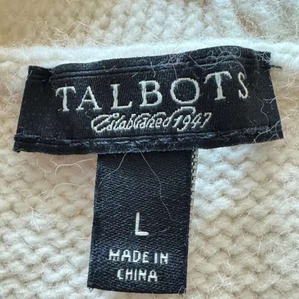 Talbots Merino‎ Wool Cashmere Angora Cable Knit Sweater Cream Size L Cozy - Image 5