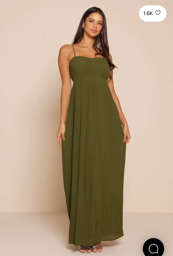 New Lulus Delina Olive Plisse Chiffon Tie-Back Maxi Dress Size Small - Image 5