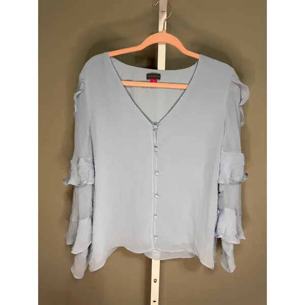 Vince Camuto Light Blue Ruffle Long Sleeve Chiffon Blouse‎ M NWT Button Front - Image 3
