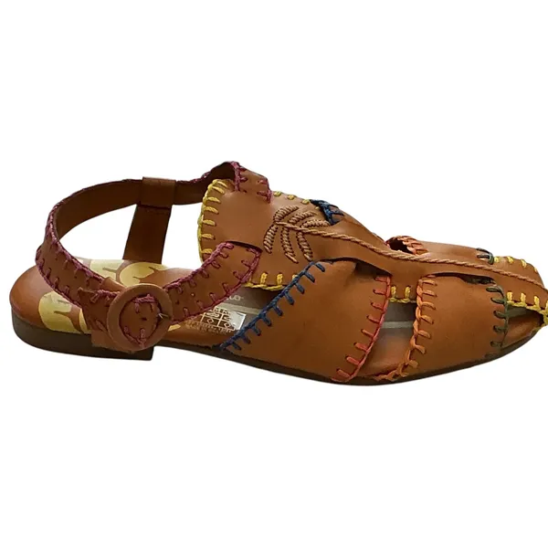 Farm Rio Womens Brown Leather Multi Color Whipstitch Fisherman Sandals 304658 - Image 2