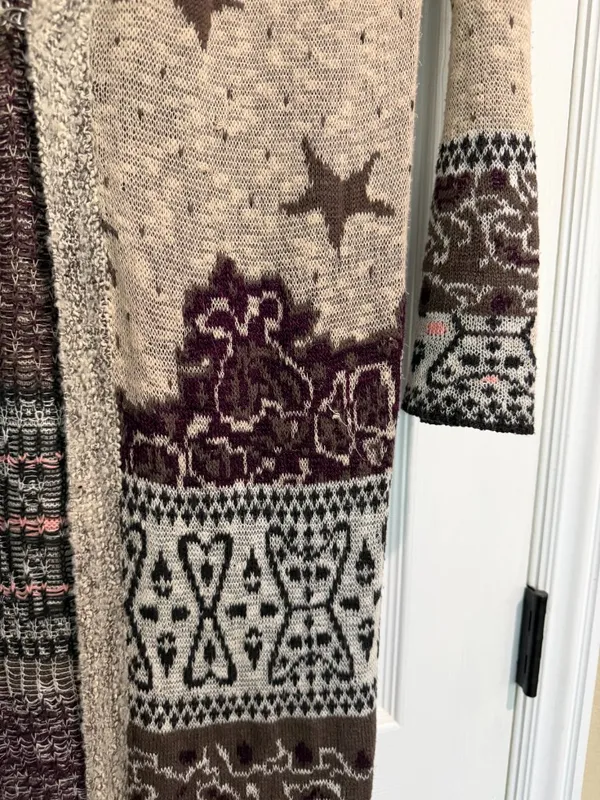 FREE PEOPLE Mixed Media Longline Cardigan Sweater Duster Hooded Size Medium - Image 3