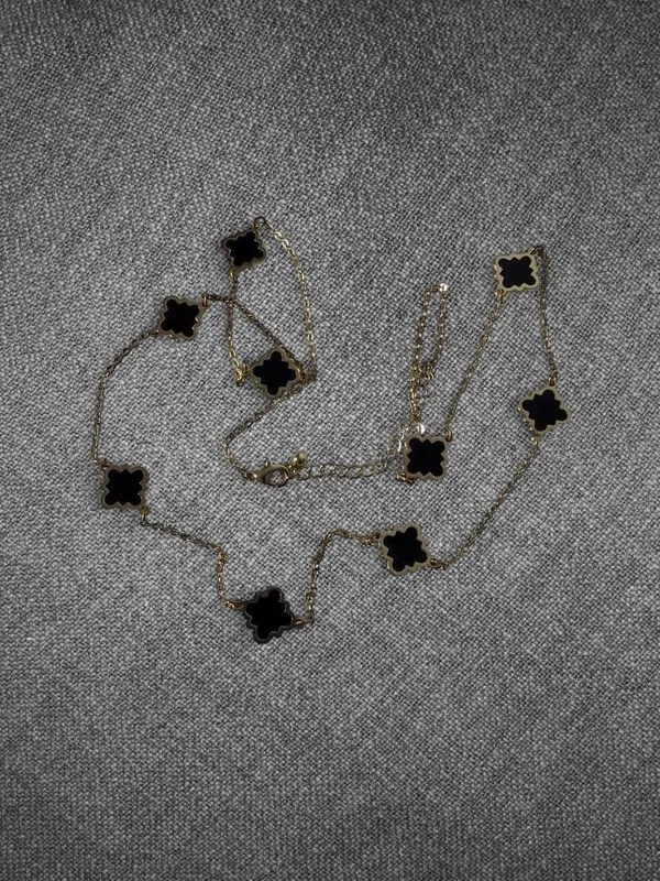Gold-Tone Black Clover Station Long Chain Necklace With Adjustable Clasp - Image 6