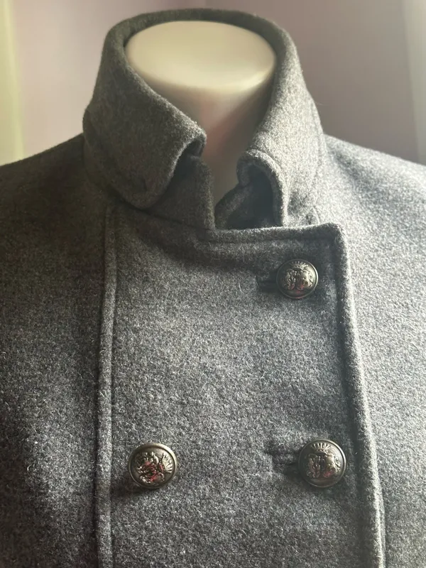 ZARA WARM WEAR TRF Gray Wool Double-Breasted 9 Button Side Pockets Pea Coat Sz M - Image 5
