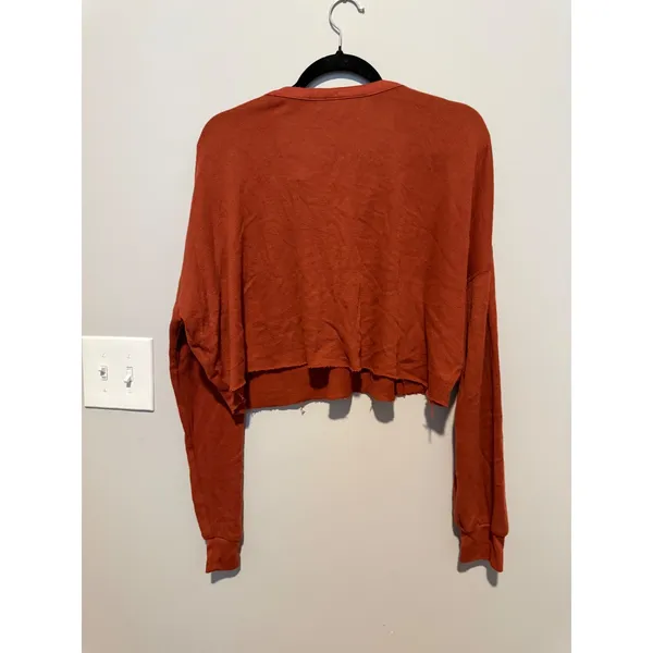 Out From Under Urban Outfitters Waffle Knit Cropped Henley Top Rust Orange L - Image 4
