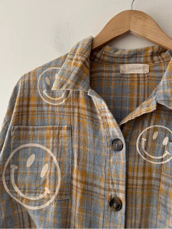 Altar’d State Plaid Crop Button Down Smiley‎ Face Top - Image 2