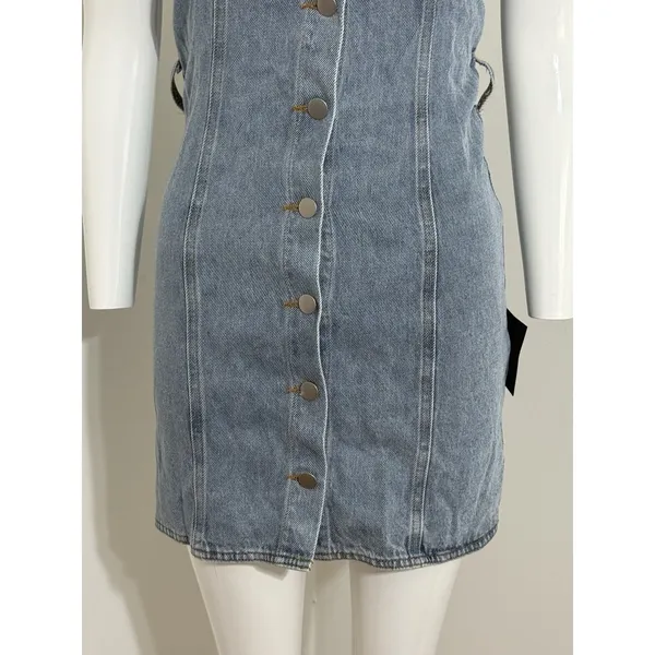NWT Lulus Denim Buttons Mini Dress Halter Open Back Y2K Women’s XS - Image 3