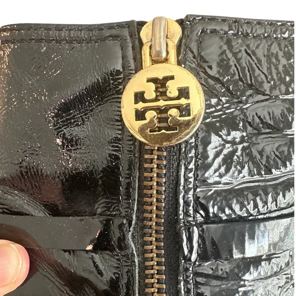 Tory Burch Whitney Booties Black Patent Leather Logo Platform Size 8 - Image 11