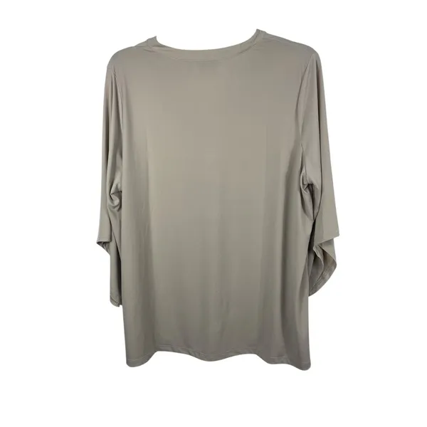Susan Graver Artisan 2X Beige Embellished V-Neck Tunic Top Stretch 3/4 Sleeve - Image 2