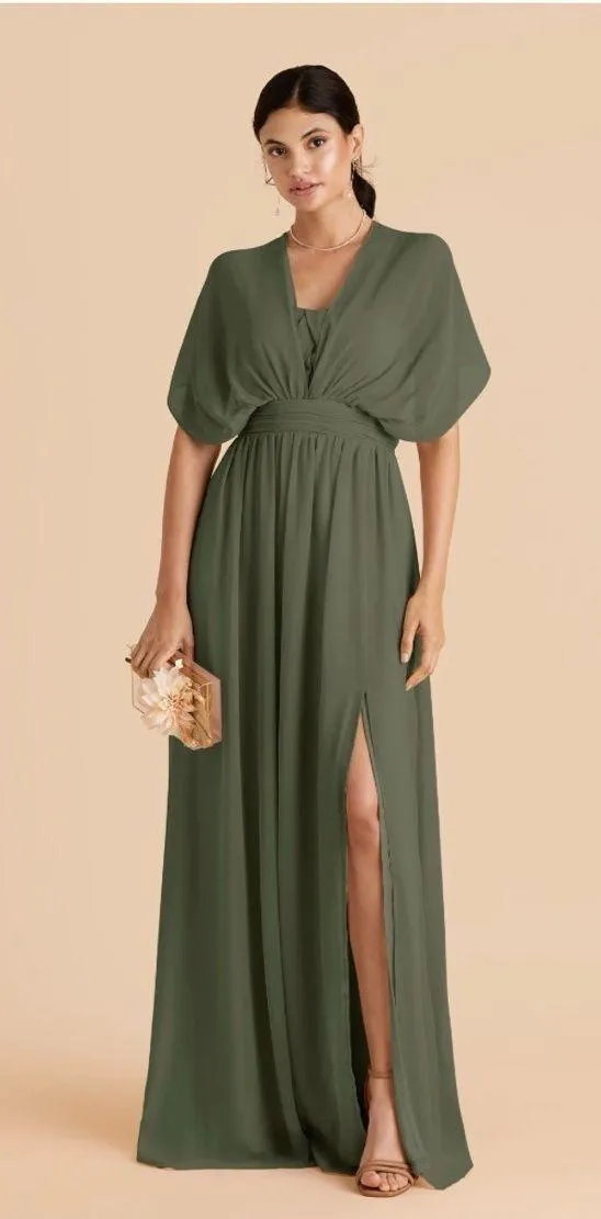Birdy Grey Grace Dress Chiffon Olive with Slit - Image 2