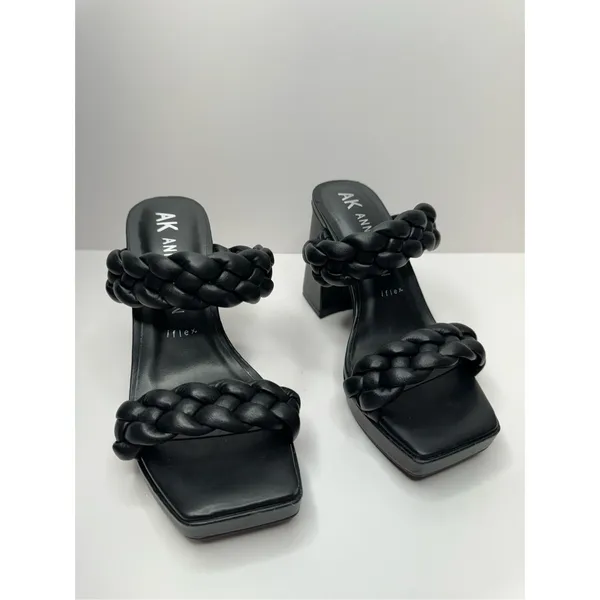 Anne Klein Sandals Womens Size 5.5 Black Braided‎ Double Strap Slip On Heels - Image 4