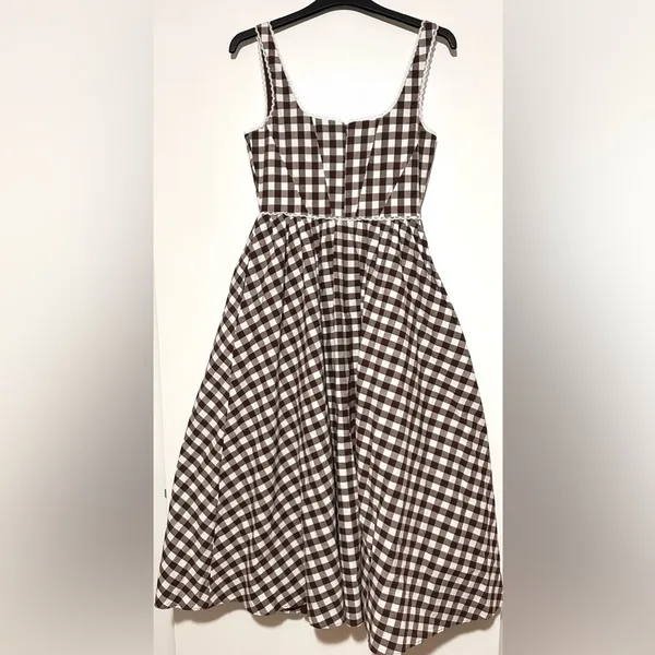 Wayf Brown Gracie Gingham Dress Size Small Cottagecore Lace Trim Prairie NWT - Image 4