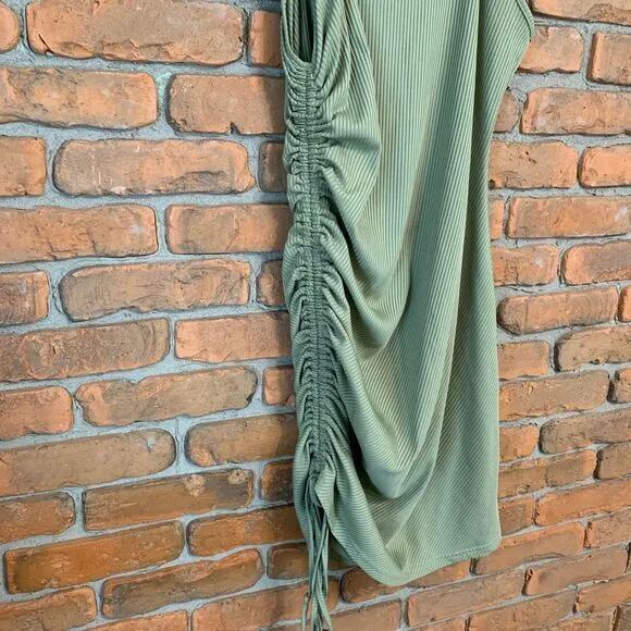 SHEIN Women's Ribbed Ruched Side Mini Dress Spaghetti‎ Straps Cocktail Green XL - Image 2