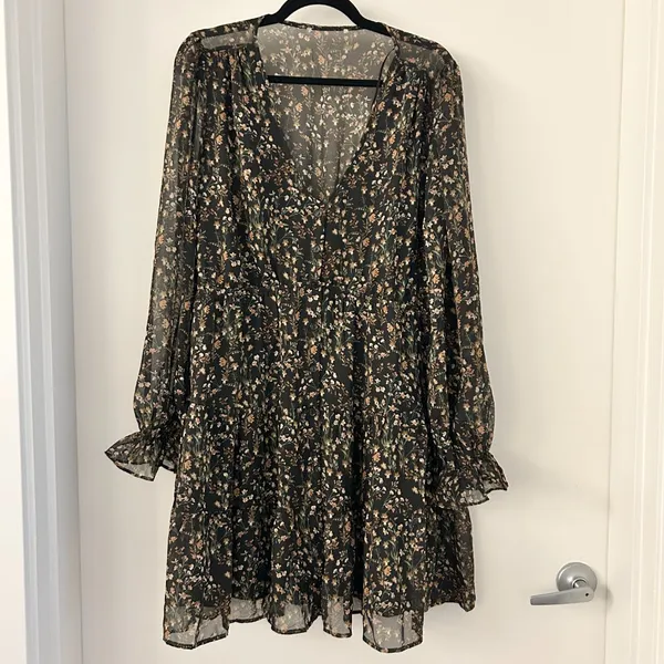 Baltic Born Huxley Tiered Button Up Fit & Flare Dress Black Floral Size XL NWOT - Image 4