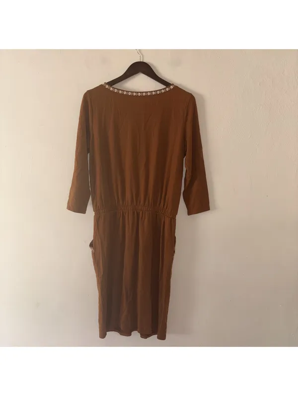 Garnet Hill Embroidered Brown Dress - Size Small - Image 6