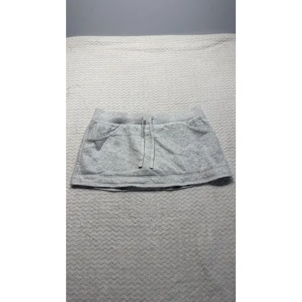 Hollister Womens Fleece Mini Skort Heather Gray Drawstring Pockets Size L - Image 2