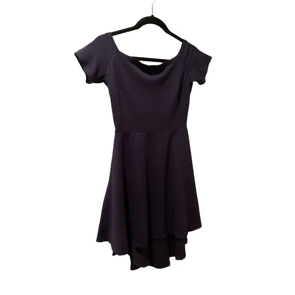 Sarin Mathews Off The Shoulder Dress Short Sleeve Navy Blue Asymmetrical Small - Image 3