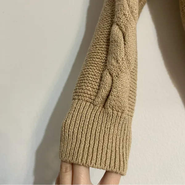 J. Crew Factory Mockneck Cable Sleeve Sweater Light Khaki Neutral Preppy Minimal - Image 2