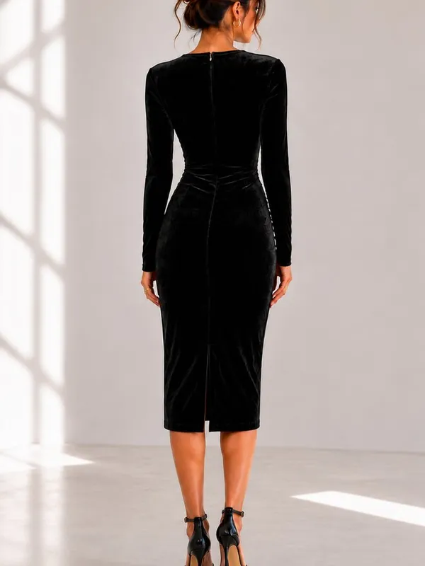 NEW REISS Macey Velvet Midi Dress in Black Size 4 - Image 4