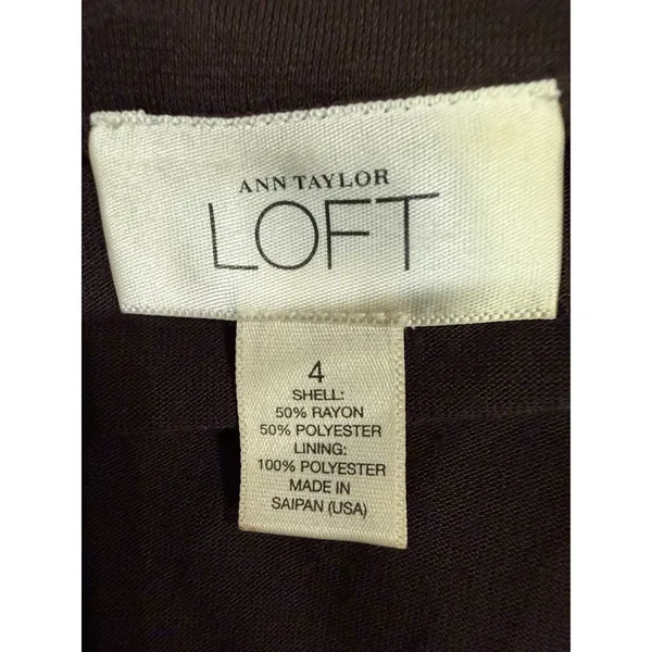 Ann Taylor LOFT Brown Pullover V Neck Dress Long Sleeve Rayon Blend Size 4 - Image 6