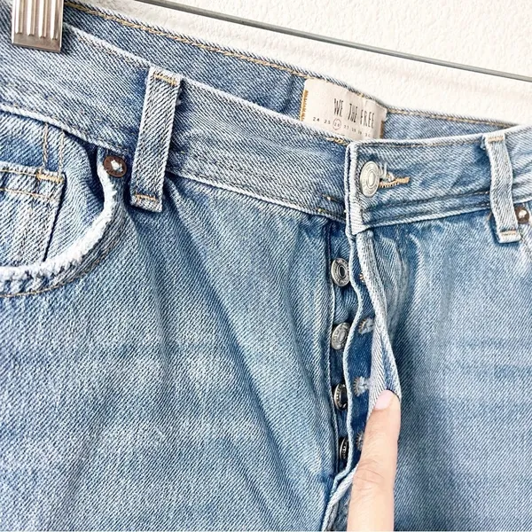 Free People Maggie Straight Leg Jeans Distressed Mid Rise Raw Hem - Image 2