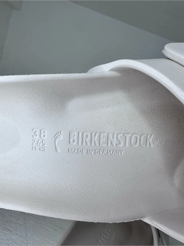 Birkenstock White Slide Sandals with Gold Buckle - Image 5
