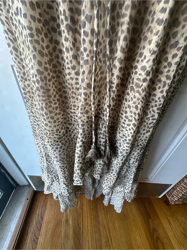 Lovestitch Leopard Print High Low Midi Dress L Boho Chiffon Ruffle Tiered - Image 6