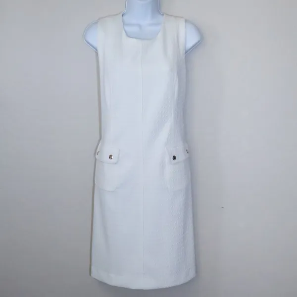 Tommy Hilfiger Shift‎ Dress 8 White Textured Pique Pocket Sleeveless Mod Preppy - Image 2