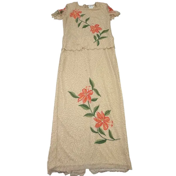 Chadwick's Vintage 100% Silk Two-Piece Beaded Floral Maxi Dress Set - Image 2